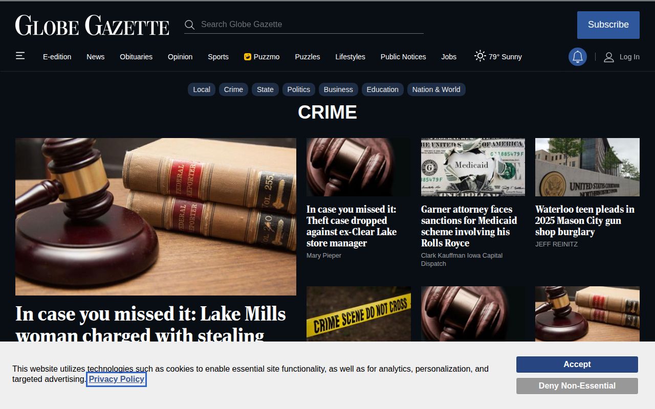 Globe Gazette Cerro Gordo County crime and court news section