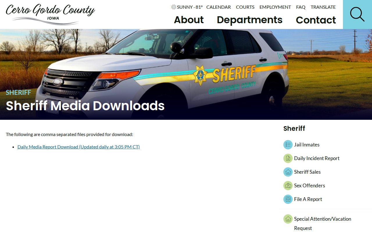 Cerro Gordo County recent arrest incident report download schedule