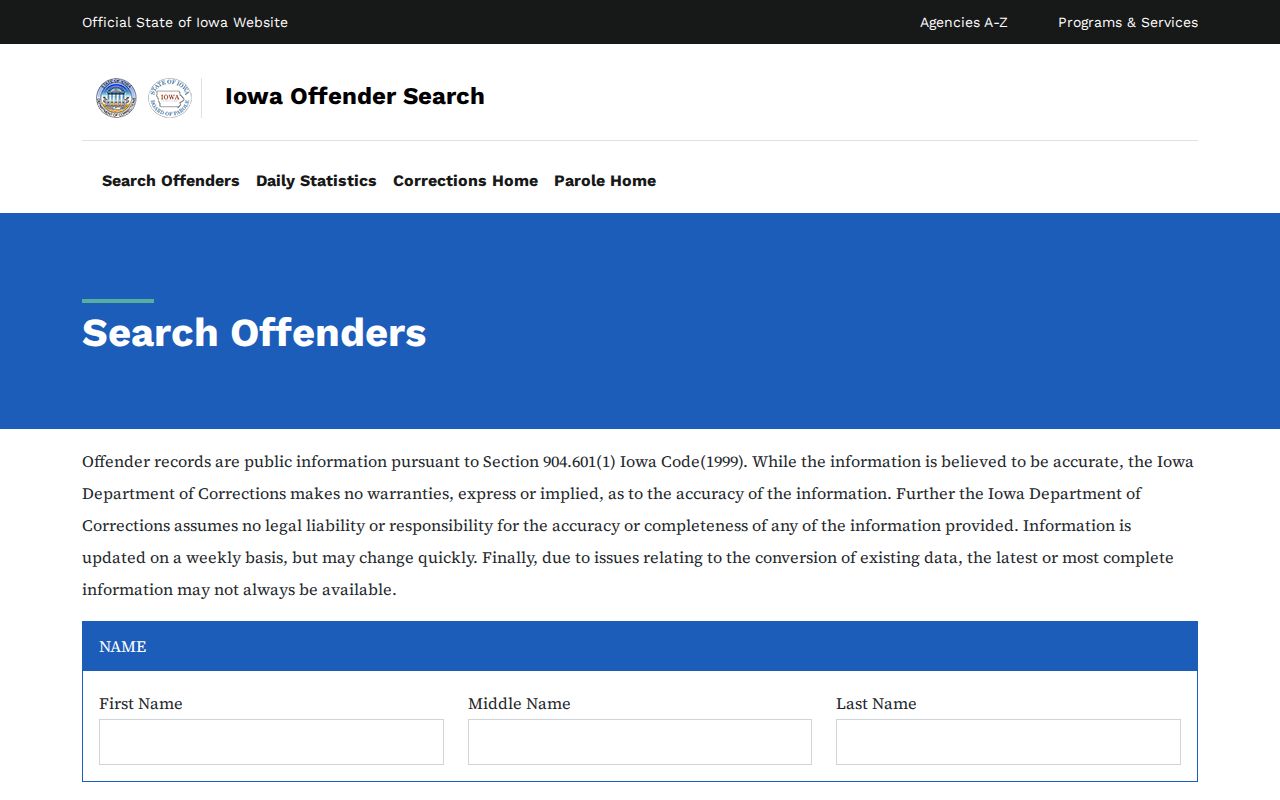 Cerro Gordo County Iowa corrections offender record search form