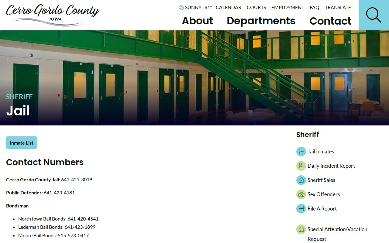 Cerro Gordo County jail roster and booking record information