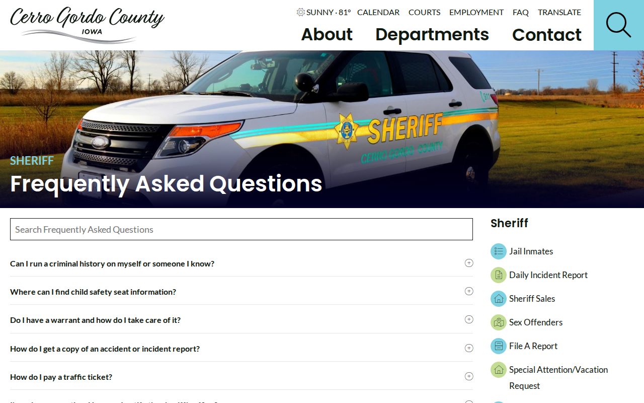 Cerro Gordo County Sheriff warrant FAQ and records routing
