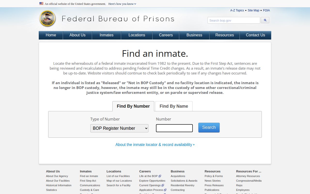 Federal inmate locator for custody checks beyond Cerro Gordo County