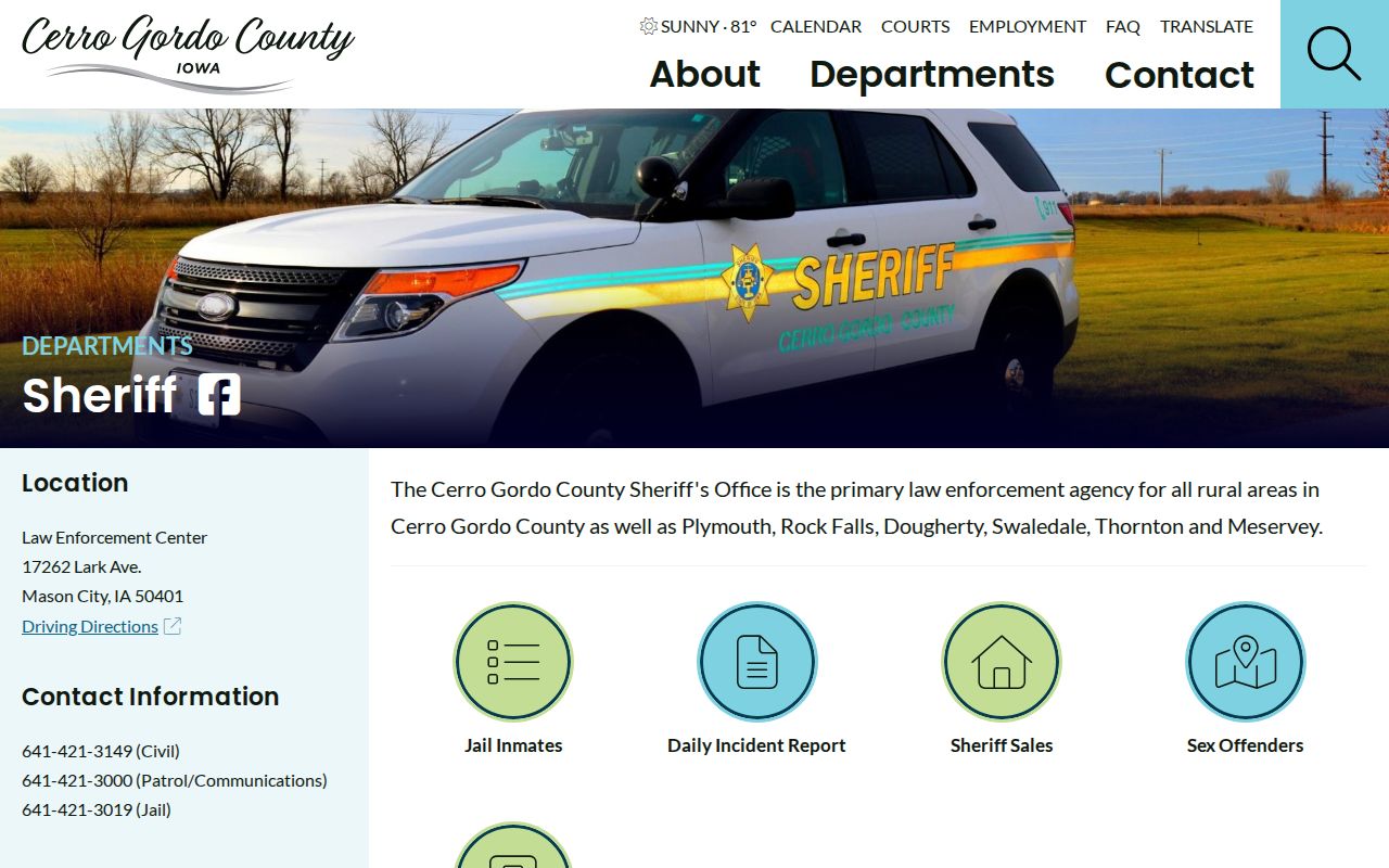 Cerro Gordo County Sheriff official wanted-record starting point